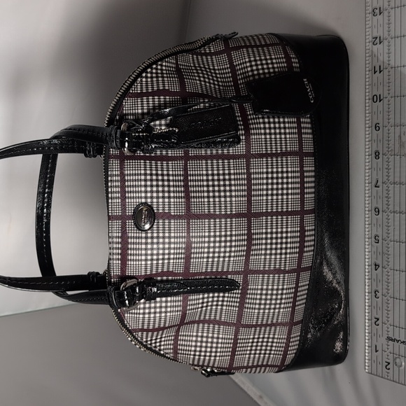 Coach Glen Plaid Coated Canvas Peyton Cora Dome Satchel - Picture 5 of 13